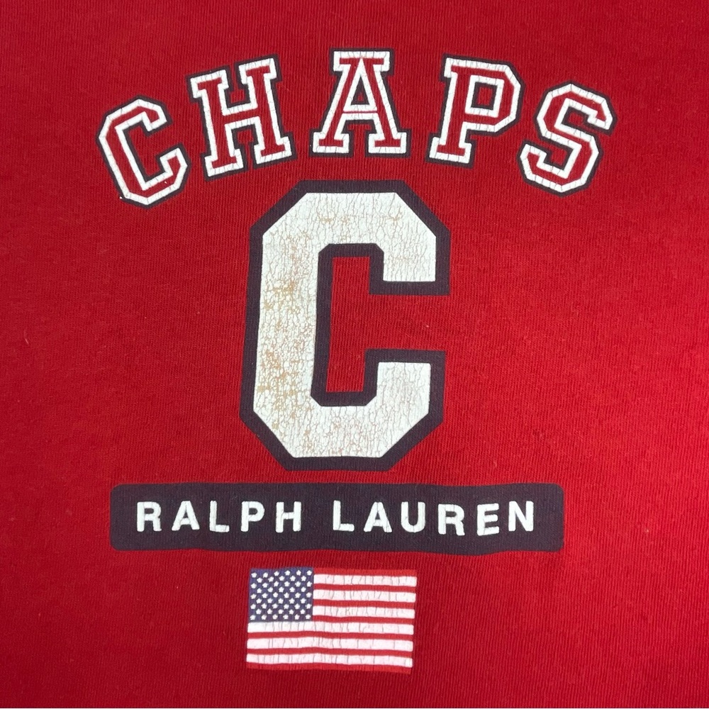 🔥Vtg 80 90's Chaps Ralph Lauren USA Red Flag Logo Ringer T Shirt Men’s Size M - Picture 4 of 11